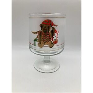 VTG Culver Glass Christmas Teddy Bear Footed Candy Dish 22kt Gold Frosted Glass